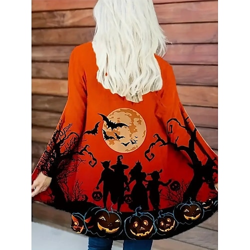  Damen Mantel Leicht Bequem Druck Vintage Künstlerisch Lässig Halloween Schädel Lässig Lang Kragenlos Normale Passform Langarm Oberbekleidung Schwarz Weiß Rote Frühling Herbst