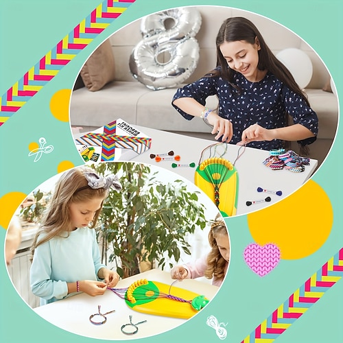 Vusddy Vriendschapsarmbanden Zelf Maken – Knutselset Voor Meisjes Van 6-12 Jaar – Met 16 Touwen, 12 Elastische Koorden, Stickers & Pen – Verjaardagscadeau