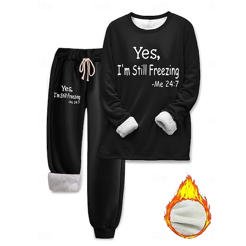  Completo da donna 2 pezzi con felpa e pantaloni in pile maniche lunghe collo a giro stampa con scritta casual rosa scuro blu grigio autunno vestibilità regolare