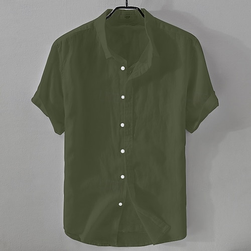  Homme Chemise Chemise en lin Chemise Décontractée Chemise en coton Uni Vacances Rue Noir Blanche Rose Claire Bleu Manche Courte Col Rabattu Été Vêtement Tenue Boutonné