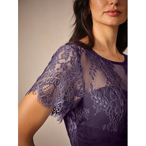  Women's Wedding Guest Jacket Dress Lace Dress Chiffon Dress Set Cocktail Dresses Formal Dresses Cardigan Ruched Long Sleeve Cocktail Party Blue Spring Summer Fall