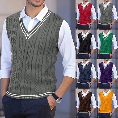 Per uomo Felpa Gilet Maglione Treccia Maglia Top Regolari Lavorato a maglia Slim Fit Tinta unica Scollo a V Maglieria Contemporaneo Casuale Abbigliamento quotidiano Abbigliamento Inverno Primavera