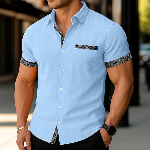  Per uomo Camicia Camicia di lino Camicia Estiva Camicia da Spiaggia Camicie sbottonate Paisley Vacanza Halloween Nero Rosa Blu Arancione Manica Corta Colletto Estate Primavera Abbigliamento Blocco di