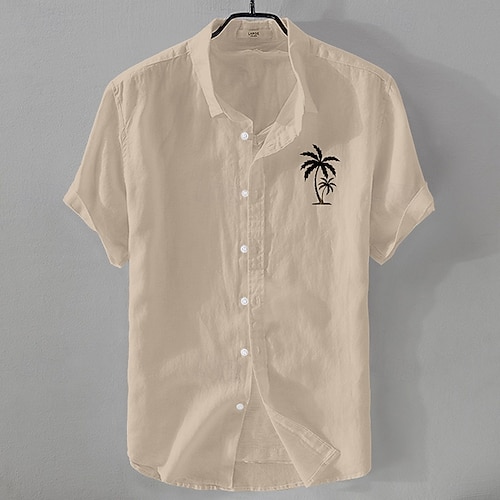  Men's Linen Shirt Minimalist Aloha Shirt Casual Shirt Cotton Linen Shirt Button Up Shirt Coconut Tree Vacation Street Black White Pink Dark Navy Short Sleeve Lapel Summer Clothing Apparel Button-Down