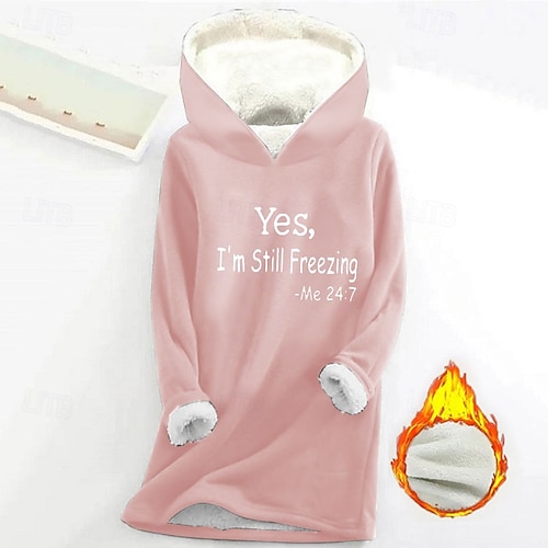  Sudadera con capucha para mujer, jersey con letras sherpa, estampado deportivo informal, cálida, suave y cómoda, sudadera con capucha de manga larga, top microelástico para otoño&Tejido suave,