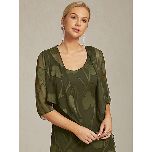  Dam Axelryckningar Ensfärgat Elegant Stylish Grundläggande 3/4 ärm Rund hals Asymmetrisk Fyrkantig hals Crop Tops Bröllopsgäst Strandbröllop Oliv Sommar Vår Höst