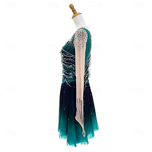 green figure skating dress Figure Skating Dress Women's Girls' Ice Skating Dress Black Red Blue Mesh Spandex High Elasticity Training Practice Competition Skating Wear Crystal / main image 0