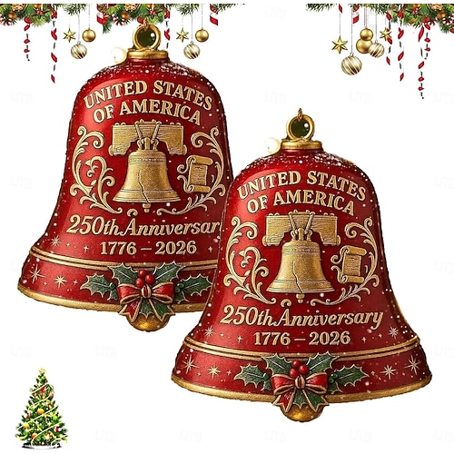  Förenta staternas 250-årsjubileum julklocka julgranskulor i guld vintage-stil metall minnesdörrklocka för patriotiska högtider