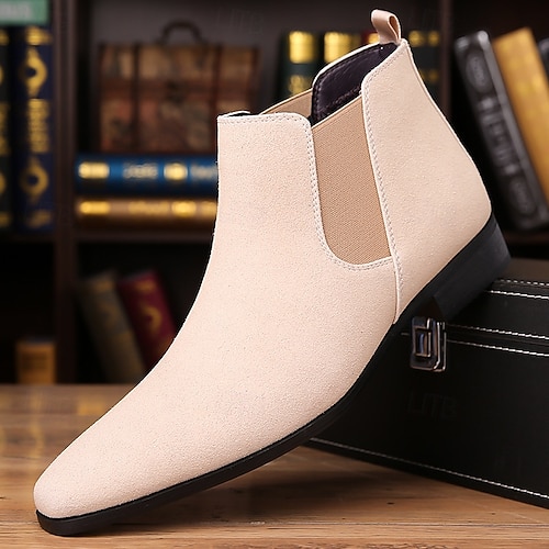 Men's Beige Faux Suede Chelsea Boots -Classic Business Casual Ankle Dress  Shoes for Office, Work, and Daily Wear 2026 - CAD $59.99
