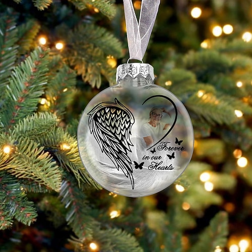  Enfeite de pena de Natal personalizado com foto, enfeite de bola 3D personalizado, presentes de condolências pela perda de entes queridos, decoração de feriado memorial de lembrança de árvore de Natal personalizada