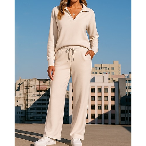 Women's Tracksuit Sweatpants Sportswear Solid Colored Clothing Suit Fall Black White Outdoor Travel Sports High Waist Long Sleeve Sport Activewear Micro-elastic Regular Fit