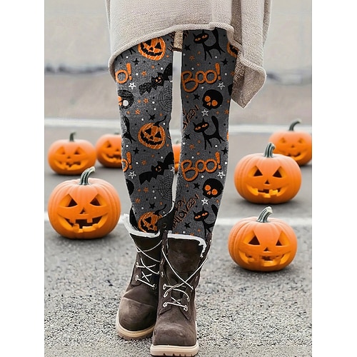  Per donna Pantaloni Leggings Leggings comodi Streetwear Casual Lunghezza intera Vita AltaPantsHalloween Zucca Pipistrello Elastico in vita Stampato Traspirabilità Confortevole Elasticizzato Vacanza
