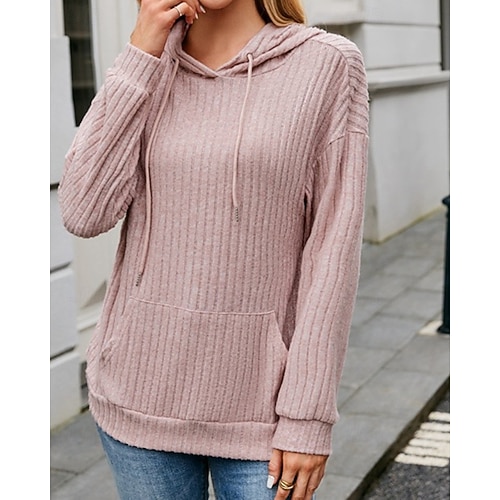  Dame Pullover hettegenser-genser عادي Gatemote Fritid Langermet Med hette Vanlige topper Gate Ferie Lomme Svart Rosa Blå Grønn Beige Høst Vinter
