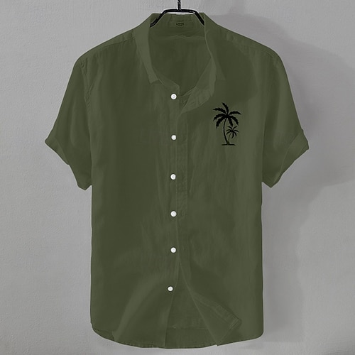  Men's Linen Shirt Minimalist Aloha Shirt Casual Shirt Cotton Linen Shirt Button Up Shirt Coconut Tree Vacation Street Black White Pink Dark Navy Short Sleeve Lapel Summer Clothing Apparel Button-Down