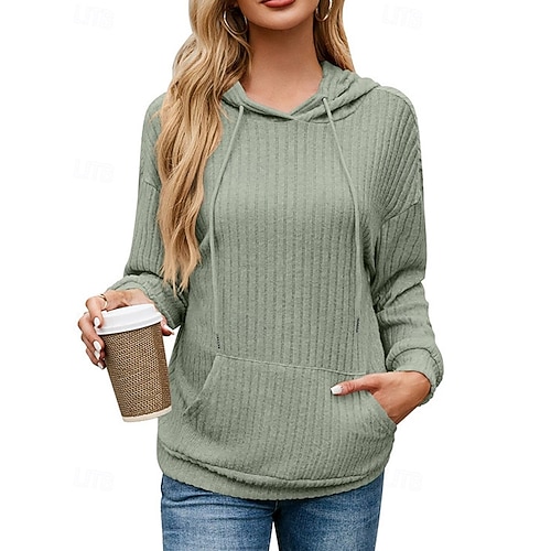  Dame Pullover hettegenser-genser عادي Gatemote Fritid Langermet Med hette Vanlige topper Gate Ferie Lomme Svart Rosa Blå Grønn Beige Høst Vinter