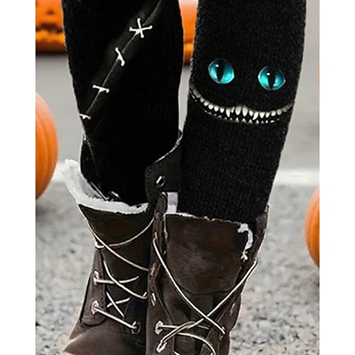  Dámské Kalhoty Legíny Šik ven Na běžné nošení Plná délka Vysoký pasPantsHalloween Kočka Elastický pas Tisk Prodyšnost Pohodlné Elastické Dovolená ulice Denní nošení Černá Léto Jaro Podzim Běžný