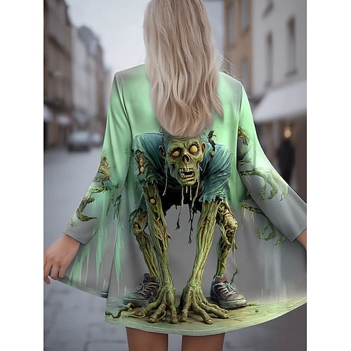  halloween dame vinterfrakk trenchcoat lett komfortabel trykk åpen front vintage mote avslappet hodeskalle ferie avslappet lang krageløs løs passform langermet yttertøy gul blå lilla