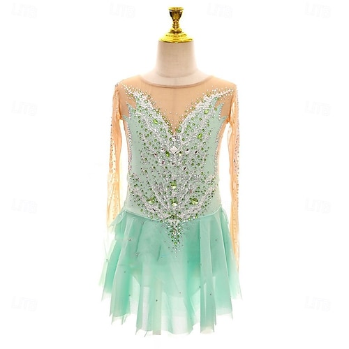 Figure Skating Dress Women's Girls' Ice Skating Dress Green Open Back  Asymmetric Hem Mesh High Elasticity Training Competition Skating Wear  Classic Crystal / Rhinestone Long Sleeve Ice Skating Figure 2026 - $309.39