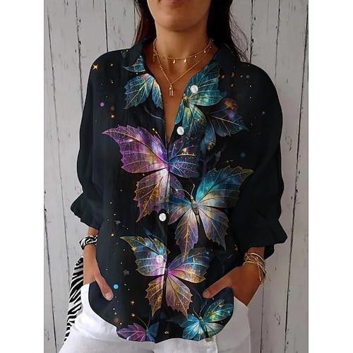Mujer Camisa Mariposa Diario Casual Manga Larga Cuello Camisero