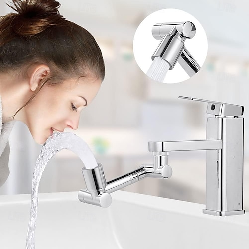  1440° roterbar förlängning för blandare, massiv mässing, 2 strållägen, stänkskyddad, vridbar vattenkrankoppling för handfat