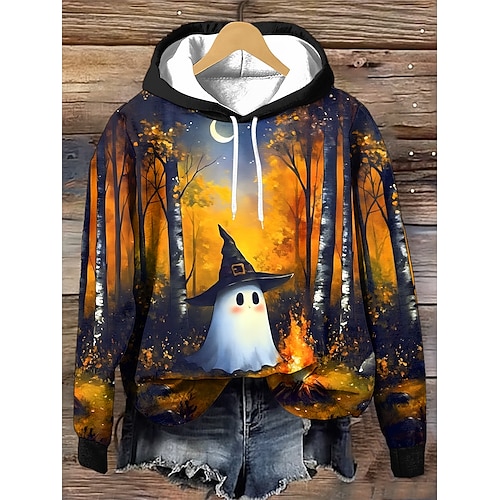  Hanorac pentru femei Pullover Sweatshirt Oversized cu mânecă lungă Casual Grafic Dovleac Modă Print cu glugă Tricouri Regulate Street Dailywear Print cu șnur Negru Galben Roșu Portocaliu Khaki Toamnă