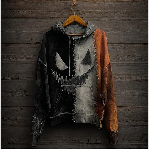  Halloween Damen Pullover Kapuzen-Sweatshirt Monster Grafik Totenkopf Mode Casual Druck Langarm Kapuzen Straße Alltagskleidung Casual Kordelzug Druck Schwarz Rot Lila Orange Grün Herbst Winter