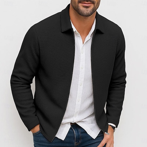 Herren Waffeljacke Jacke Freizeitjacke Outdoor Urlaub Warm Rein Frühling Herbst Winter Einfach Mode Streetwear Revers Regulär Schwarz Weiß Königliches Blau Khaki Grau Jacken