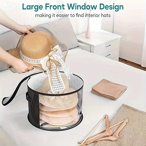 Confezione da 2 scatole portaoggetti per cappelli da donna: grandi scatole portaoggetti trasparenti per cappelli da sole a tesa larga, cappelli da cowboy &viaggio – borsa porta-cappelli pieghevole con