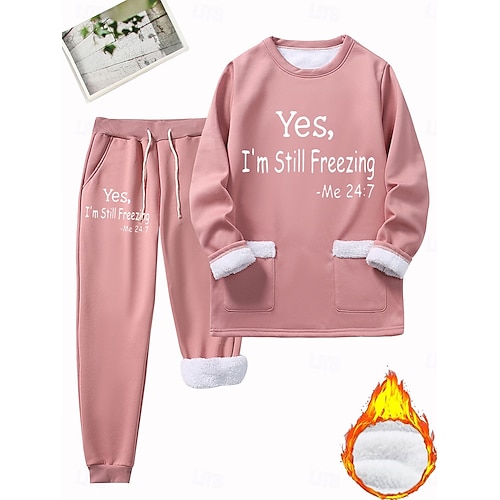  Per donna Caldo Quotidiano Set da due pezzi Tuta Set di Pantaloni Manica Lunga Girocollo Grafico Lettera Coulisse Stampato Casuale Quotidiano Nero Rosa scuro Blu Autunno Vestibilità regolare
