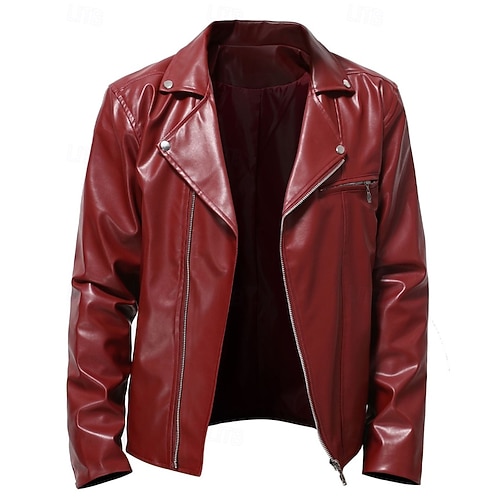 Miesten Nahkatakit Biker takki Moottoripyörä takki Loma Päivittäin Tuulenkestävä Pidä lämpimänä Tasku Syystalvi Tavallinen Muoti Klassinen Kauluskäänne Normaali Musta Rubiini Jackets
