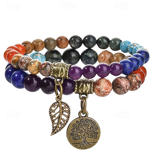  Women's Bead Bracelet Fancy Tree of Life Fashion Bohemian Stone Bracelet Jewelry Rainbow For Gift Daily Holiday