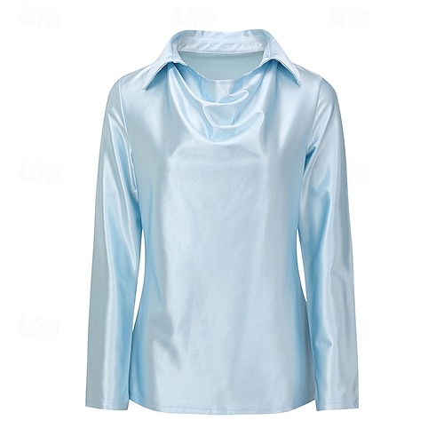  Damen Hemd Bluse Einfach Modern Lässig Langarm Hemdkragen Normale Oberteile Täglich Ausgehen Gerafft Schwarz Wein Marineblau Blau Khaki Herbst