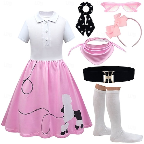 Retro Vintage 1950s Grease Outfits Dress Outfits Poodle Skirts Printing Fancy  Dress Girls' Carnival Masquerade Performance Party Kid's Dress Belt Scarf  2026 - $46.99