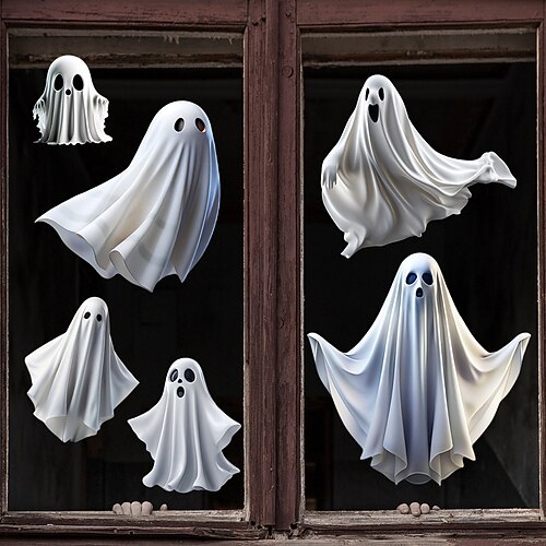 Autocollants de fenêtre fantômes d'Halloween pour fenêtres en verre, mignons petits fantômes blancs autocollants de fenêtre double face autocollants
