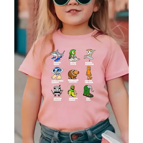 T-shirt grafica divertente con scritta Italian Brainrot per ragazze - t-shirt elasticizzata leggera con tessuto elasticizzato leggero per bambini dai 