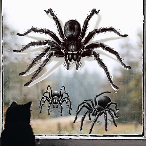 Autocollant mural pour fenêtre d'Halloween, autocollants en verre d'araignée noire, autocollants statiques amovibles pour décoration de fenêtre de