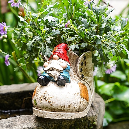 vaso per piante grasse a forma di gnomo a forma di stivale – vaso per fiori in resina colorata dipinta a mano per decorazioni da giardino, ornamenti d
