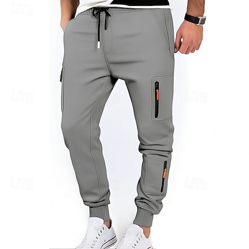  Homens Calças Esportivas Corredor Calças Calça de moletom cargo Com Cordão Bolsos Cintura elástica Tecido Conforto Esportes Diário Moda Casual Preto Branco Micro-Elástica