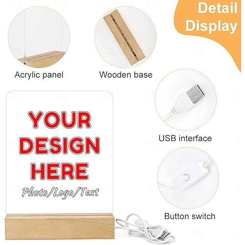  Personalized Photo Night Light Custom Gift Acrylic LED Decorattion USB Powered Warm white Add Your Image The Perfect Holiday Gift for Best Friends Lover and Family
