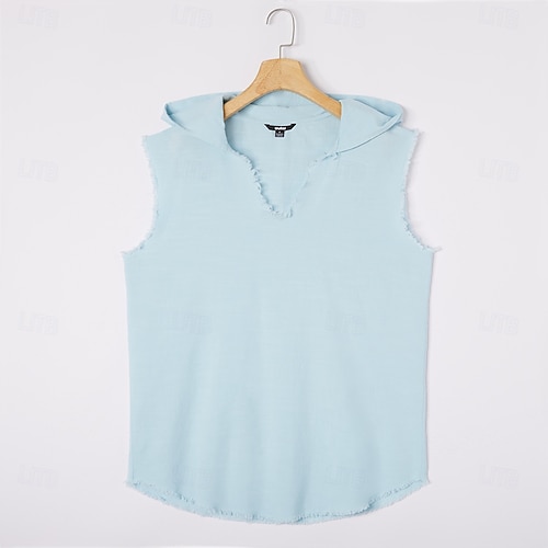  Herren Weste Tanktop aus Leinen Ärmelloses Shirt Ärmellos Mit Kapuze Sommer Einfach Mode Designer Lässig Mit Kapuze Outdoor Lässig Ausgehen Weiß Rosa Khaki Top T-Shirt für Herren