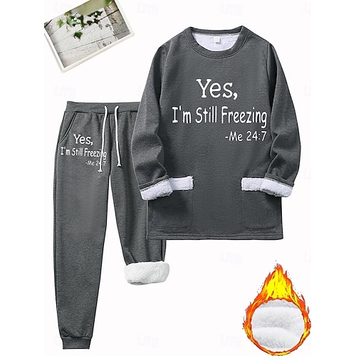  Per donna Caldo Quotidiano Set da due pezzi Tuta Set di Pantaloni Manica Lunga Girocollo Grafico Lettera Coulisse Stampato Casuale Quotidiano Nero Rosa scuro Blu Autunno Vestibilità regolare
