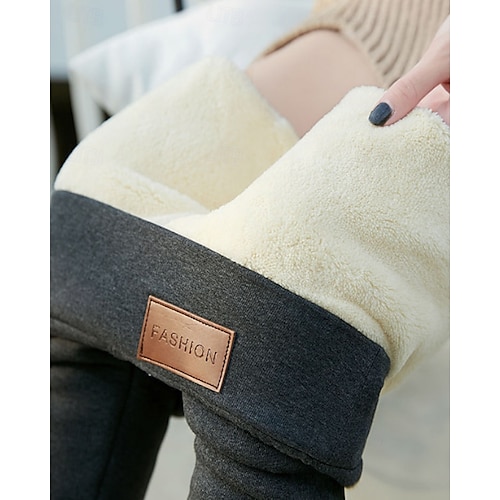  Per donna Pantaloni Eleganti Leggings Fodera in pile accogliente Streetwear Casual Lunghezza intera Naturale Semplice Elastico in vita Confortevole Streetwear Ferie Abbigliamento quotidiano Rosso