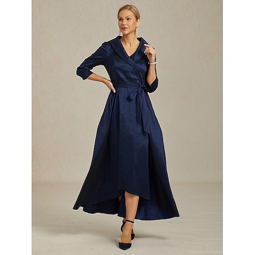  Femmes Robe Maxi Robe de Soirée Élégant ancien Coupe régulière Couleur Unie Manche 3/4 Col en V bleu marine Automne Hiver