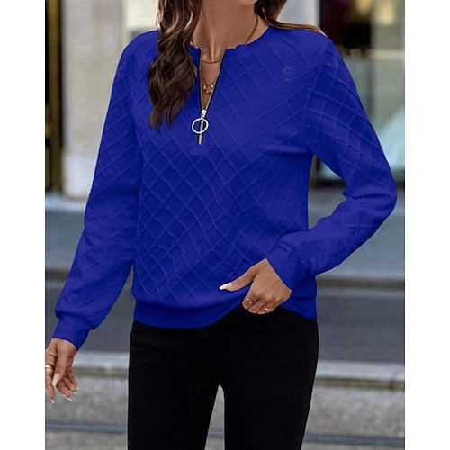  Per donna Felpa con texture Felpe Felpe con cerniera Semplice Streetwear Casual Comodo Manica Lunga Collo Alto Top Regolari Streetwear Ferie Uscire Zip a un quarto Bianco Primavera Autunno