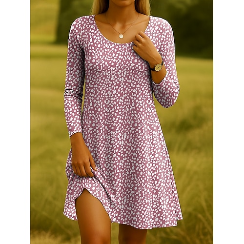  Pentru femei Rochie Mini Rochii Tricou Rochie de Vară Rochie A line Casual Boho Zilnic Concediu Dată Fit regulat Floral Grafic Manșon Lung Stil Nautic Verde Deschis Roz Îmbujorat Roșu Vin Roșu-aprins