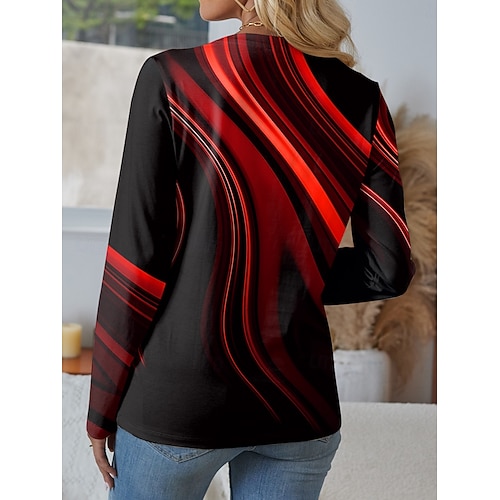  Naisten T-paita Kuvitettu Geometrinen Vintage Tyylikäs Vapaa-aika Pitkähihainen V kaula-aukko Tavalliset topit Päivittäin Katkaistu Painettu Sininen Rubiini Laivastosininen Purppura Apila Kevät Syksy