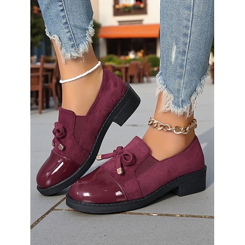 Women's Burgundy Suede and Patent Leather Loafers – Low Heel