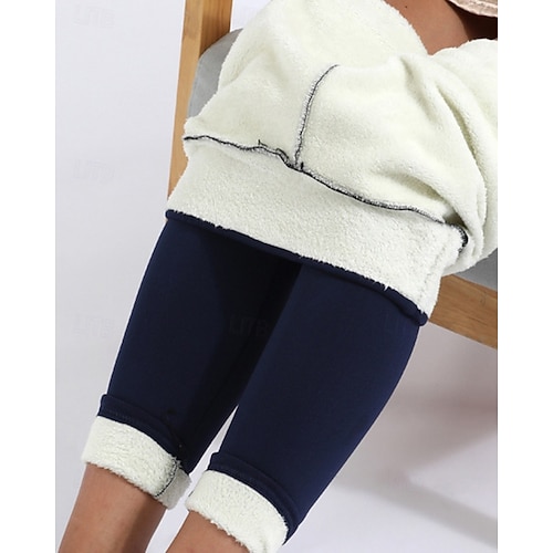  Per donna Pantaloni Eleganti Leggings Fodera in pile accogliente Streetwear Casual Lunghezza intera Naturale Semplice Elastico in vita Confortevole Streetwear Ferie Abbigliamento quotidiano Rosso