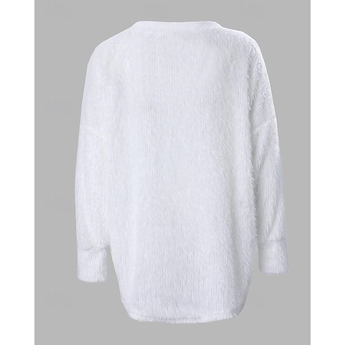  damegenser pullover genser lodden koselig t-skjorte ensfarget ribbestrikket avslappet langermet v-hals topper daglig ute helg blonder rosa overdimensjonert
