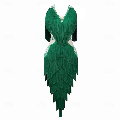green salsa dress Green Fringe Latin Dance Contest Performance Dresses for Women Girls Salsa  Rumba Chacha Samba Party Performance Costumes – Moderndancedress.com